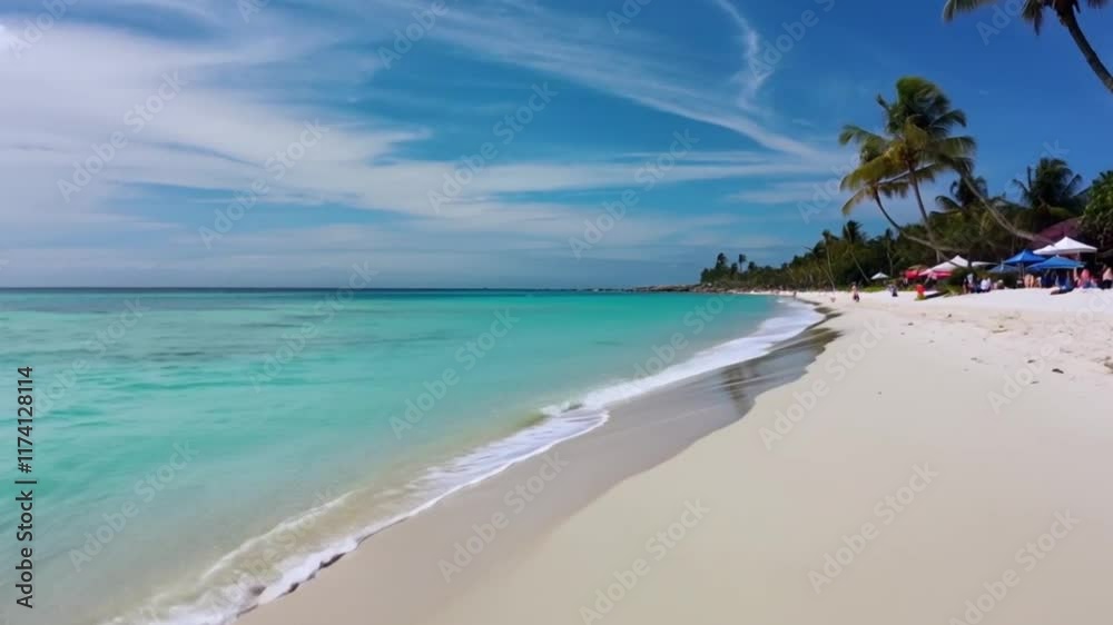 A scenic beach with soft white sand and turquoise waves gently lapping at the shore. A scenic beach with soft white sand and turquoise waves gently lapping at the shore.