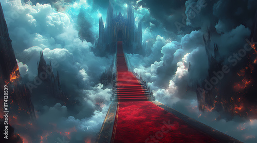 Red carpet to heaven. Ravenwood. Illustration photo