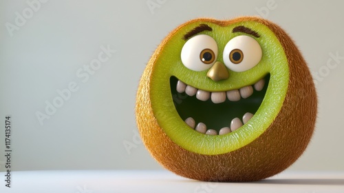 Cheerful Cartoon Kiwi Fruit Character with Big Smile and Eyes