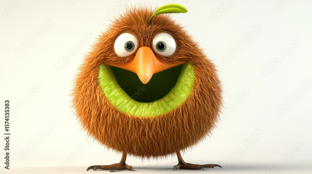 Fototapeta premium Adorable cartoon character with fuzzy texture and big smile