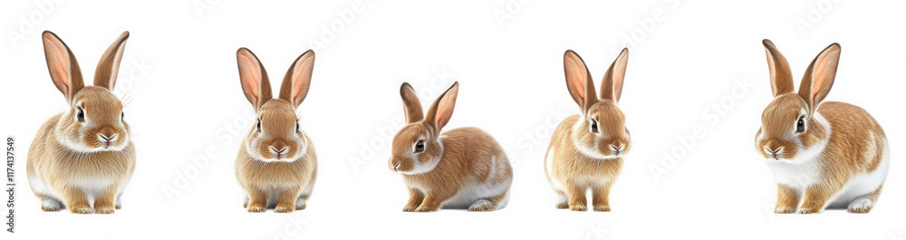 series of five stylized rabbit figures. each in a different pose. showcasing their varying sizes and expressions the rabbits are designed with a realistic appearance and are likely intended for decora series of five stylized rabbit figures. each in a different pose. showcasing their varying sizes and expressions the rabbits are designed with a realistic appearance and are likely intended for decora