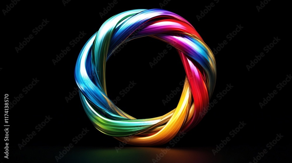 Abstract rainbow torus knot on black background. Abstract rainbow torus knot on black background.
