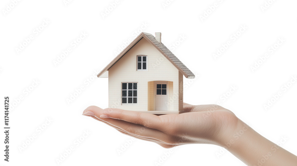 small model house held in a person's hand against a light background. symbolizing home ownership. real estate. or the concept of shelter it conveys a sense of care and protection associated with housi small model house held in a person's hand against a light background. symbolizing home ownership. real estate. or the concept of shelter it conveys a sense of care and protection associated with housi
