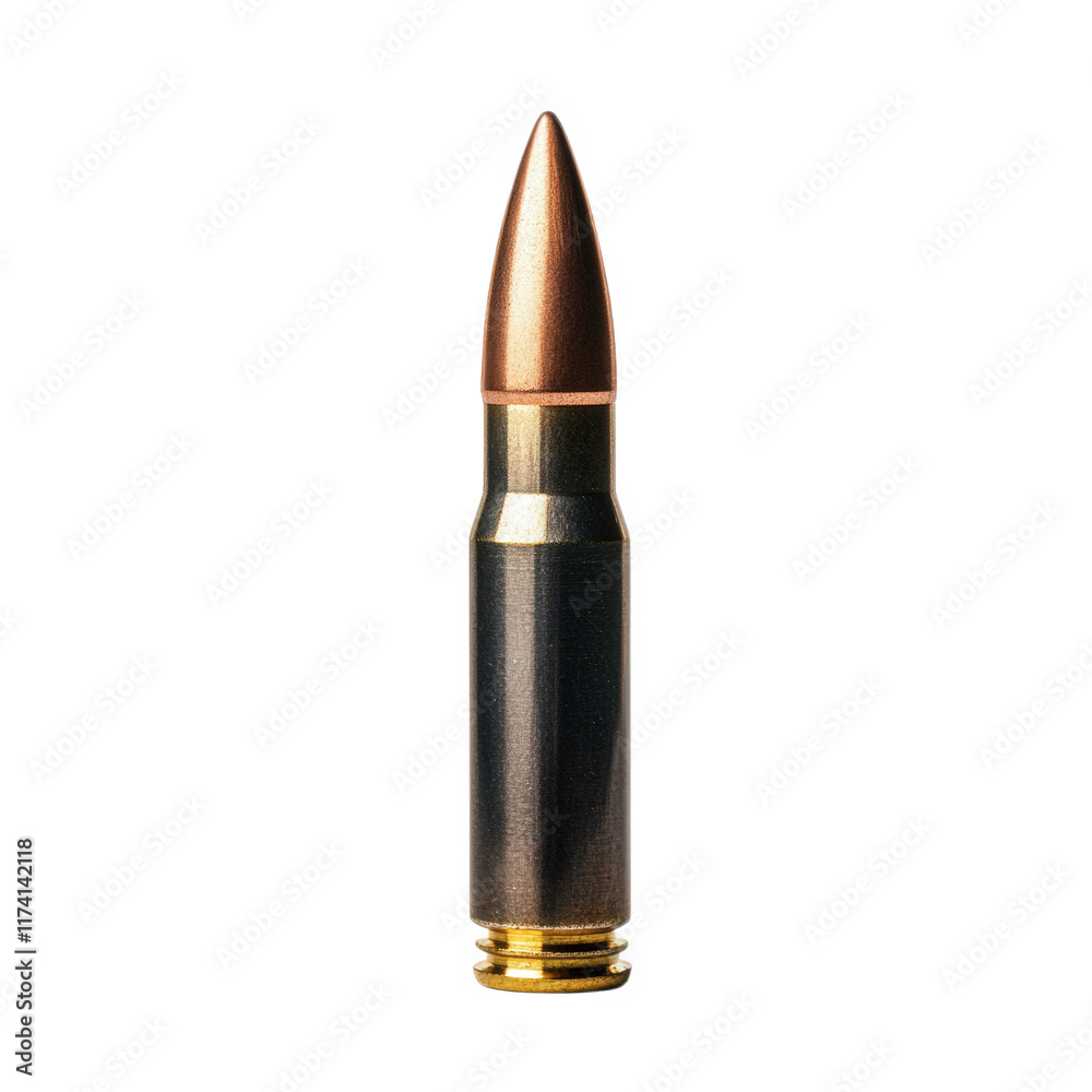 single bullet cartridge. showcasing its metallic casing and pointed tip. highlighting its design and purpose for use in firearms the bullet is presented against a plain white background. emphasizing i single bullet cartridge. showcasing its metallic casing and pointed tip. highlighting its design and purpose for use in firearms the bullet is presented against a plain white background. emphasizing i