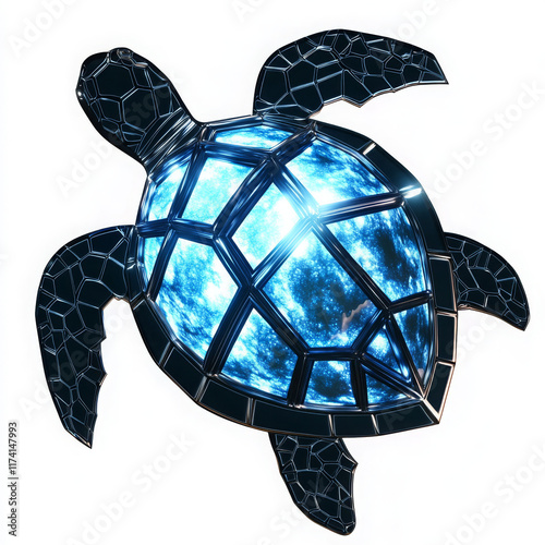 Shining Blue and Black Turtle, White Background photo