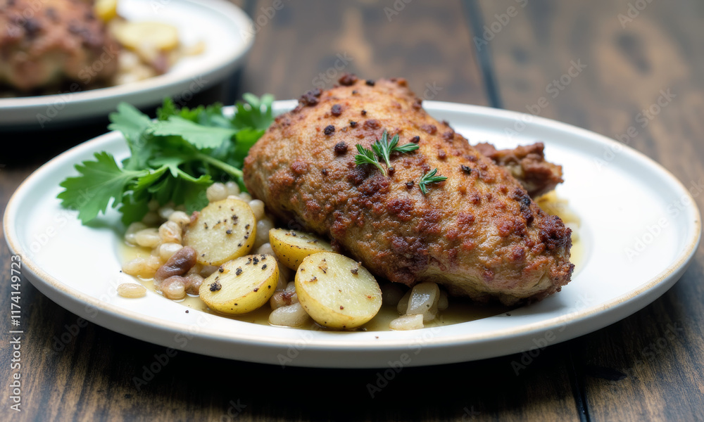 Crispy Duck Confit with Potato and Onion Hash