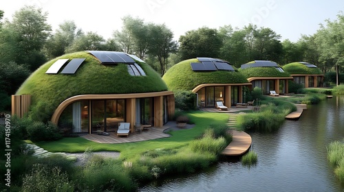 Eco-Friendly Dome Homes: Serene Green Architecture by the Lake
