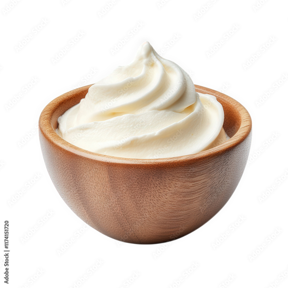 a smooth swirl of whipped cream is presented in a wooden bowl. highlighting its creamy texture and inviting appearance. perfect for desserts or toppings a smooth swirl of whipped cream is presented in a wooden bowl. highlighting its creamy texture and inviting appearance. perfect for desserts or toppings