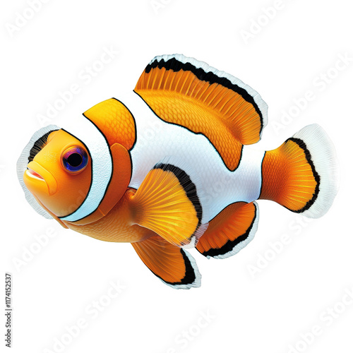 vibrant. cartoon-style clownfish. showcasing its distinctive orange and white coloration along with black stripes the fish appears lively and playful. making it suitable for educational purposes. chil