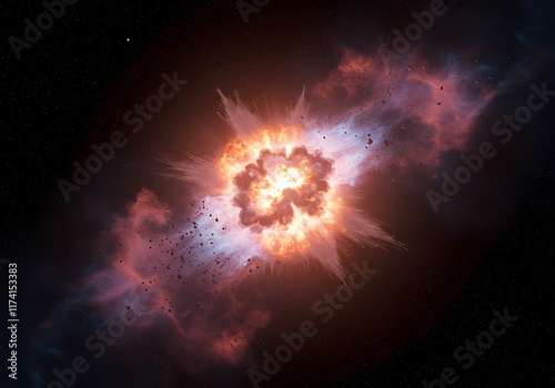 A beautiful sight of the space where the moment of explosion and smoke soar
