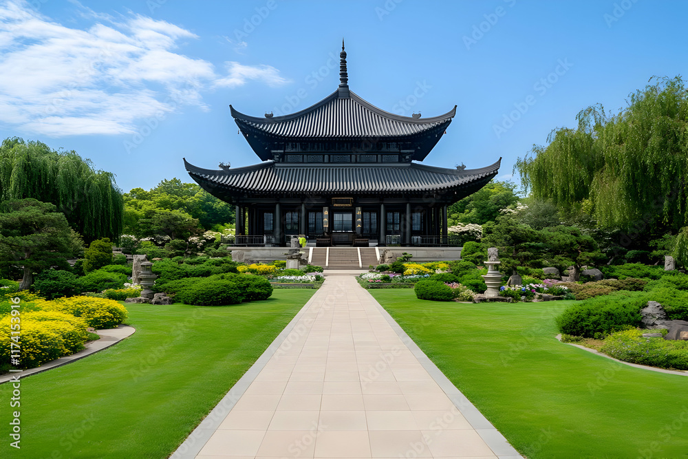 Serene Asian Garden Pavilion Illustration Serene Asian Garden Pavilion Illustration