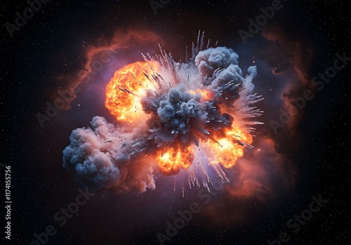 A beautiful sight of the space where the moment of explosion and smoke soar
