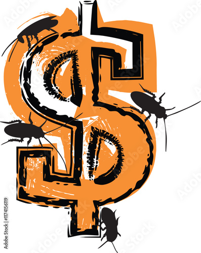 Dollar symbol filled with cockroaches and bugs.