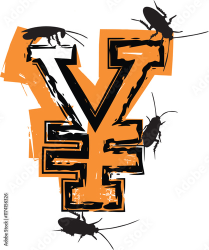 Yen Symbol filled with cockroaches and bugs.