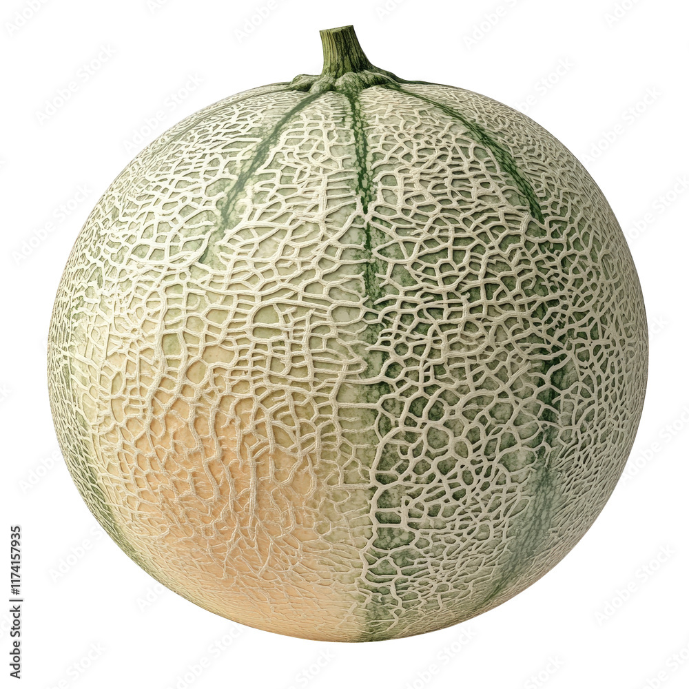 a spherical melon with a textured. netted skin. featuring shades of green and pale orange it emphasizes the unique surface patterns of the fruit. highlighting its natural beauty and inviting viewers t a spherical melon with a textured. netted skin. featuring shades of green and pale orange it emphasizes the unique surface patterns of the fruit. highlighting its natural beauty and inviting viewers t
