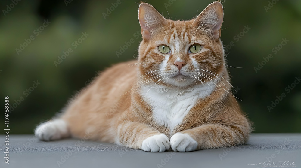 Relaxed ginger cat lying on smooth surface outdoor environment pet photography Relaxed ginger cat lying on smooth surface outdoor environment pet photography