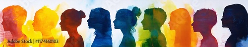 Colorful silhoutte of diverse faces, diversity, equity and inclusion