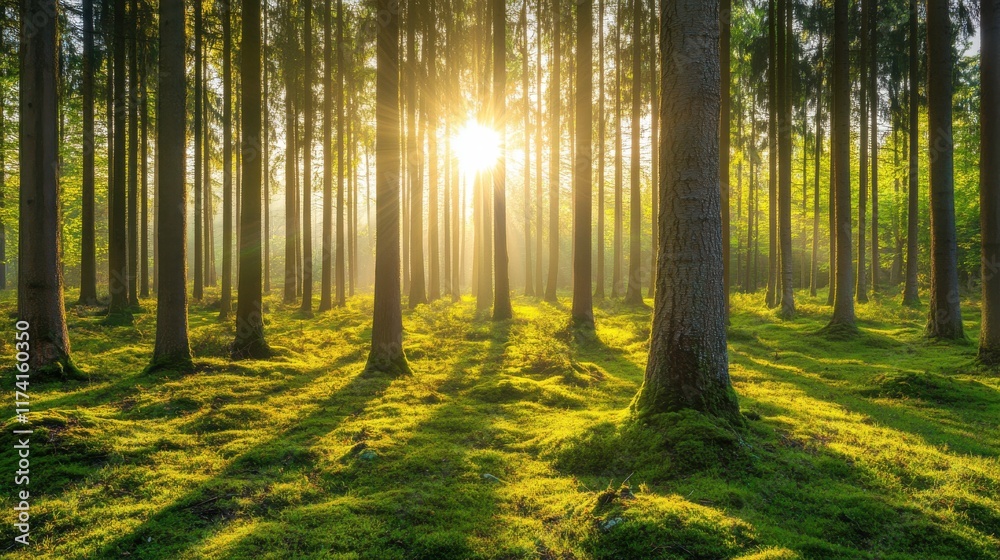 Fototapeta premium Serene Forest with Soft Light and Dynamic Angles