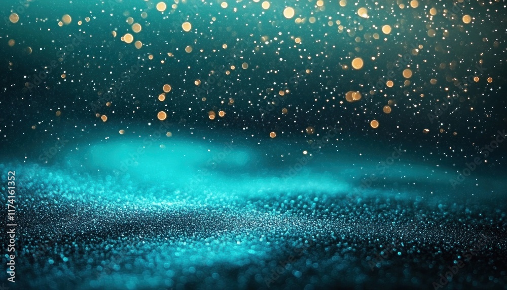 Obraz premium Turquoise Underwater Scene Surreal Background Soft Ethereal Light Shimmering Particles Bokeh Effect Minimalistic Composition