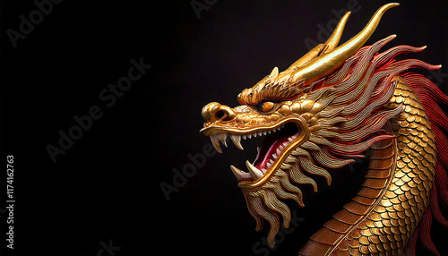 Chinese dragon on a black background, ancient asian dragon on black background photo