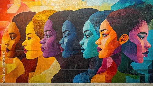 Mural for Black Awareness Day Celebrating African History and Unity in Bright Colors with Strong Features photo