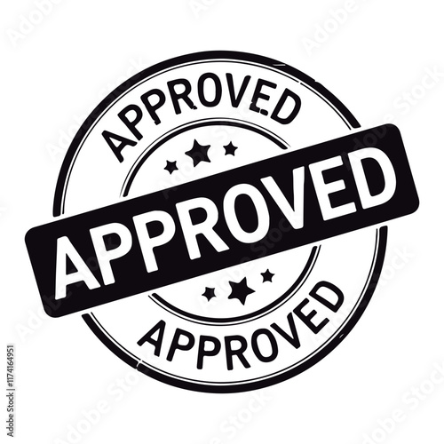 An approved rubber stamp on a white backdrop
