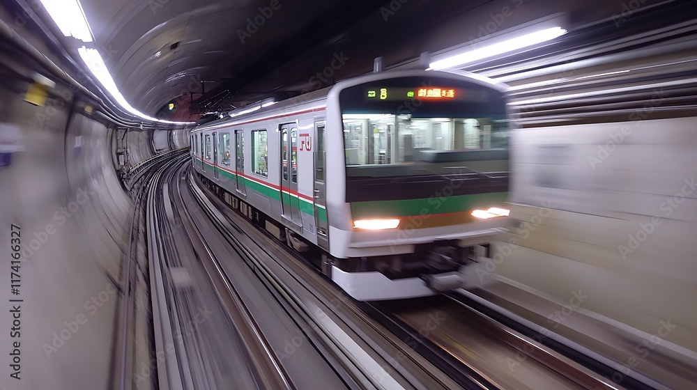 Fototapeta premium High-Speed Train in Motion: A Glimpse into Japan's Efficient Railway System