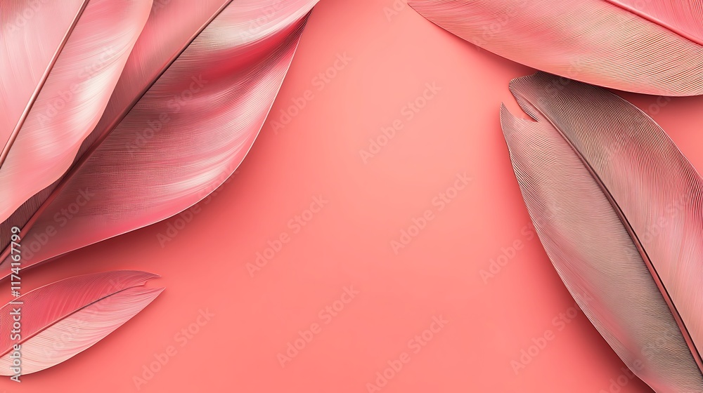 Obraz premium Rose Gold Feathers on Coral Background