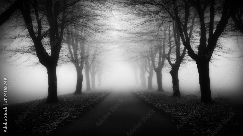 Fototapeta premium Foggy Path Through Bare Winter Trees