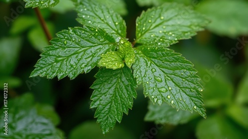 Natural green leaves with water close up