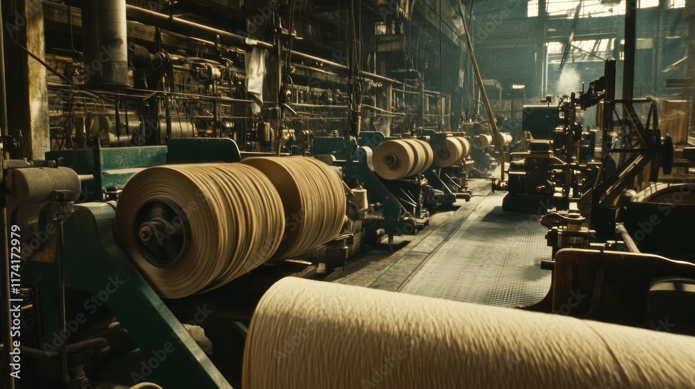 Giant spools of paper in motion, detailed focus on texture and machinery, action shot Giant spools of paper in motion, detailed focus on texture and machinery, action shot