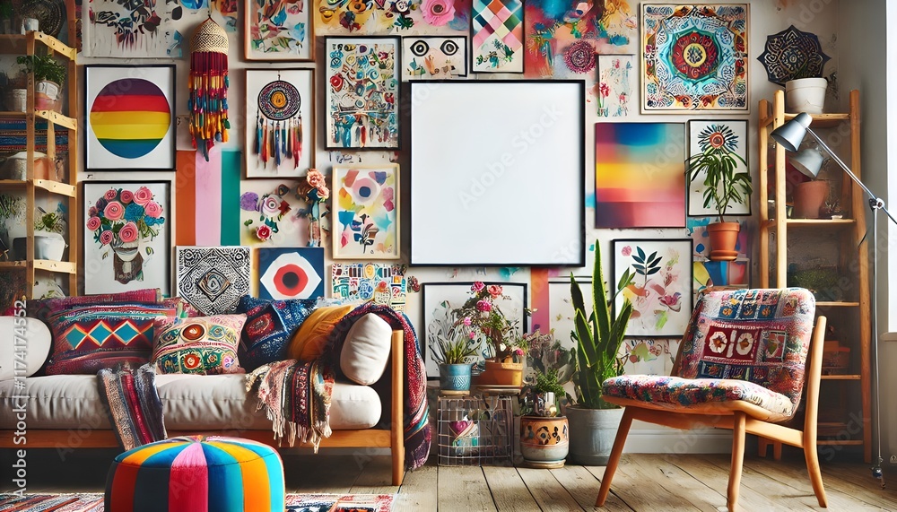 Obraz premium Industrial Loft Interior with Empty Frame