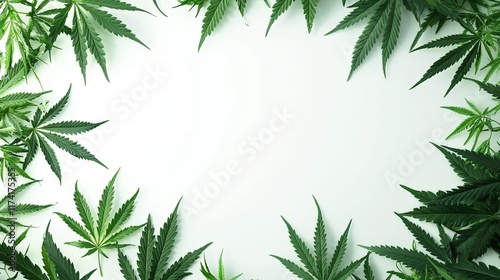 A border of cannabis leaves on a white background, ideal for design or educational purposes.