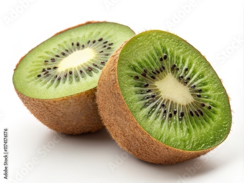 Two Halved Kiwis Close-up Composition, Vibrant Green, Fresh Fruit Concept, food photography, kiwi fruit Kiwi, Fruit