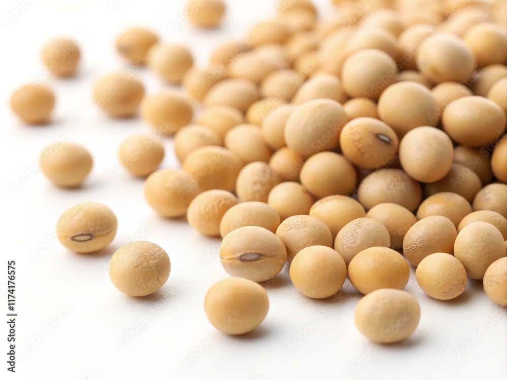Soybean Macro Photography Close-up of Scattered Soybeans on White Background, High-Angle Shot, Food Photography Concept Soybeans, Food Photography Soybean Macro Photography Close-up of Scattered Soybeans on White Background, High-Angle Shot, Food Photography Concept Soybeans, Food Photography