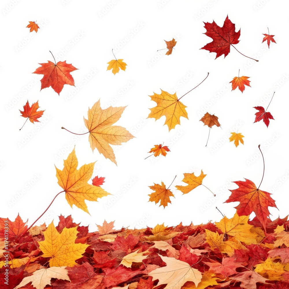 Falling Autumn Maple Leaves Red and Gold Composition, White Background, Seasonal Concept Autumn, Fall foliage Falling Autumn Maple Leaves Red and Gold Composition, White Background, Seasonal Concept Autumn, Fall foliage