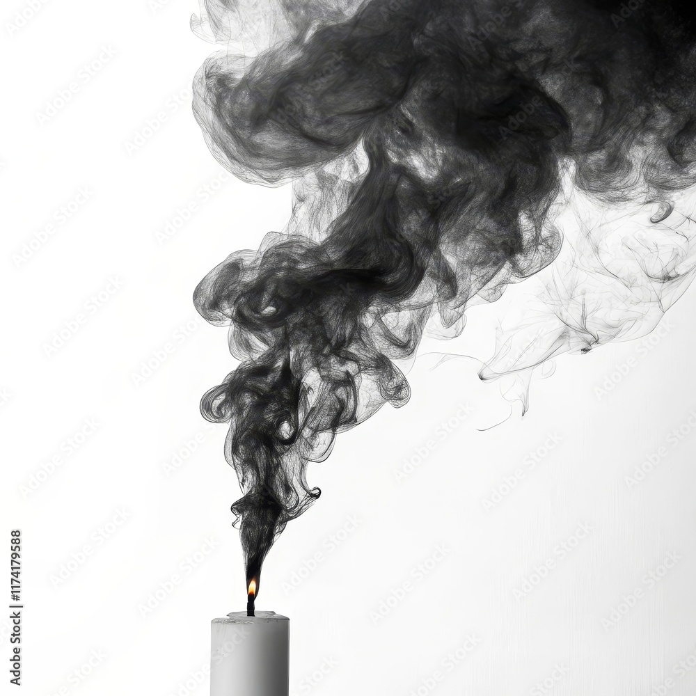 Fototapeta premium Black Smoke Candle Abstract Monochrome Composition, Smoke Art, White Background smoke photography, abstract art