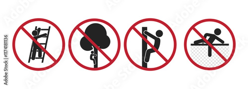 Bundle set prohibition sign : do not climb fence, tree, ladder for security and safety industrial label
