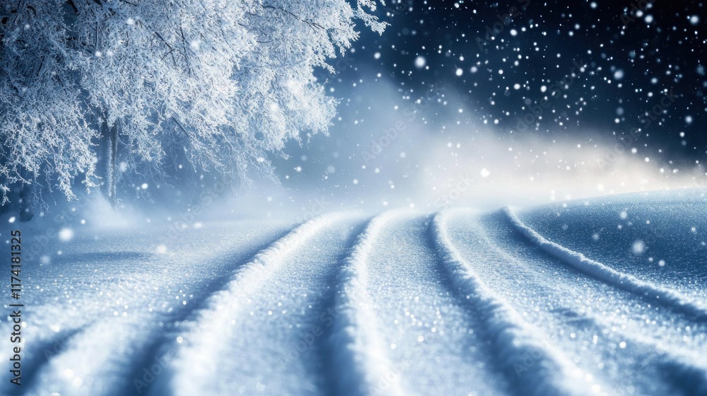 Serene Winterland with Gentle Snowfall Illuminated by Moonlight Serene Winterland with Gentle Snowfall Illuminated by Moonlight