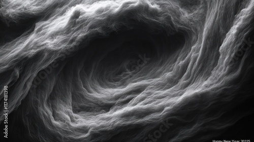 Abstract grayscale vortex swirling inwards. Ideal for backgrounds, textures, or representing concepts like energy, void, or mystery. photo