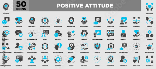 Positive Attitude Icon Set Blue Grey