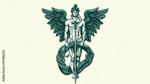 Logo medizin heilkunde mit asklepios stab freigestellt. Mistweave. Illustration