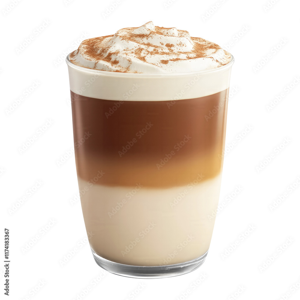 glass of cappuccino with milk foam isolated on transparent white background, clipping path glass of cappuccino with milk foam isolated on transparent white background, clipping path