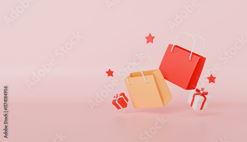 Shopping bag and Food basket, elegant sale, discount and special offer photo