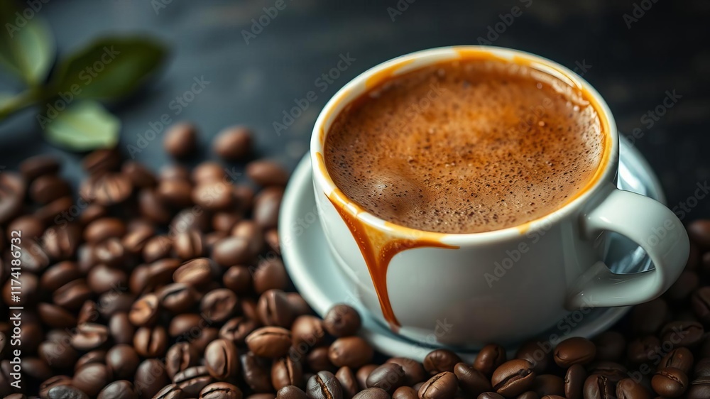Rich coffee beans spread across a textured surface with freshly ground coffee adding depth and dimension, aroma, fresh Rich coffee beans spread across a textured surface with freshly ground coffee adding depth and dimension, aroma, fresh