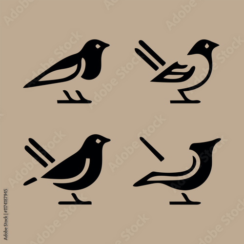bird on branch. black isolated white background bundle template set of birds Set of black bird silhouettes. Vector elements for design.