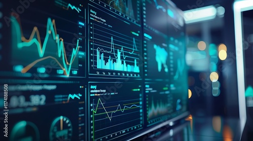 A digital dashboard on a computer screen showing a colorful success graph with rising bars and arrows, symbolizing business progress and success.


