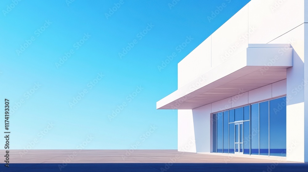 Modern White Building Exterior with Glass Facade - Minimalist Design Modern White Building Exterior with Glass Facade - Minimalist Design