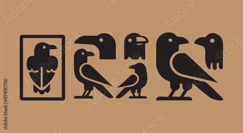 A black silhouette crow bird set crow, raven silhouette. Isolated Background Vector silhouette ravens birds outline sxa