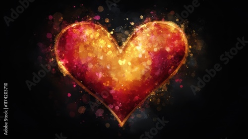 Fiery heart, glowing embers, romantic symbol.
